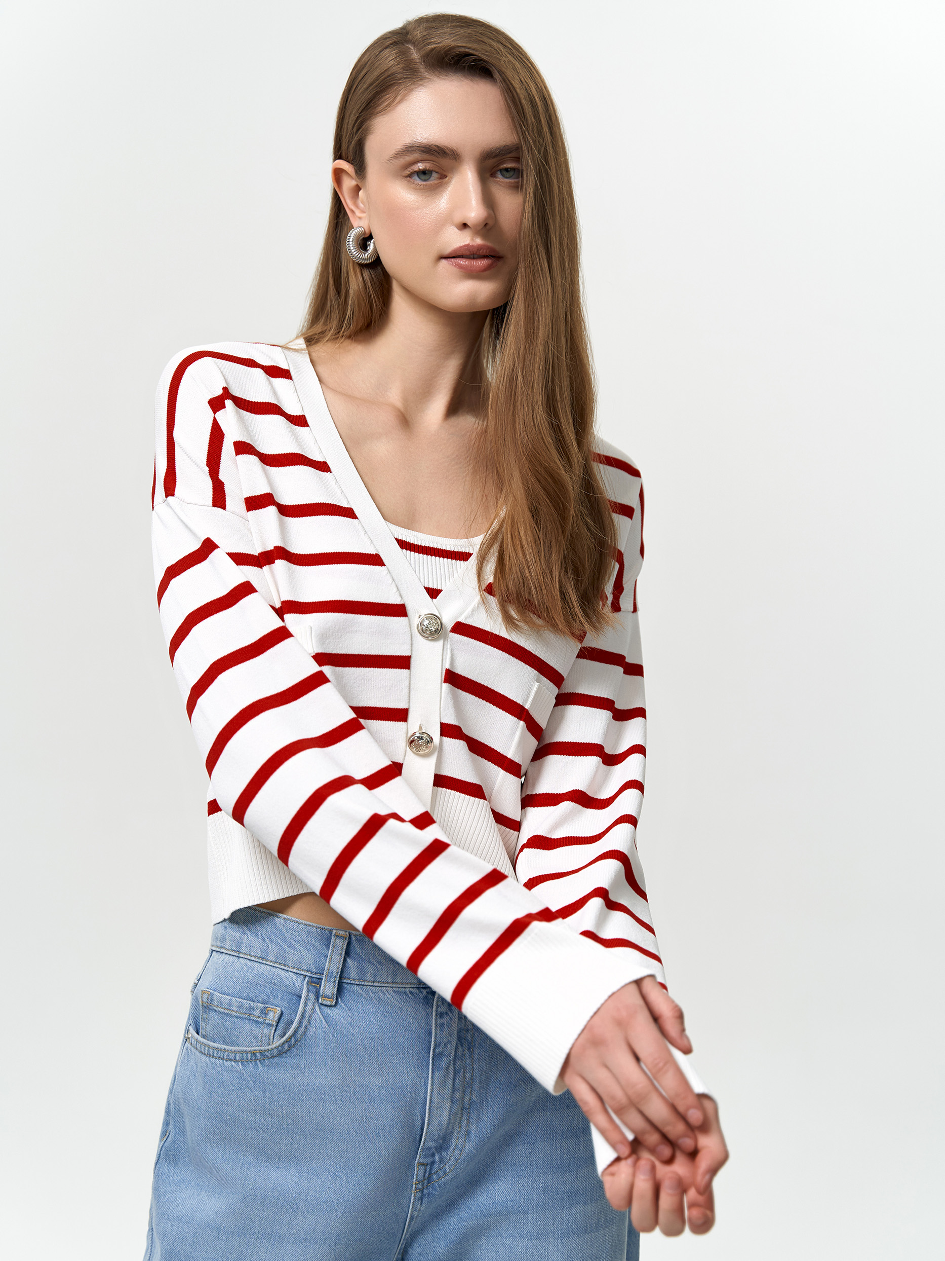 Укороченный кардиган в полоску