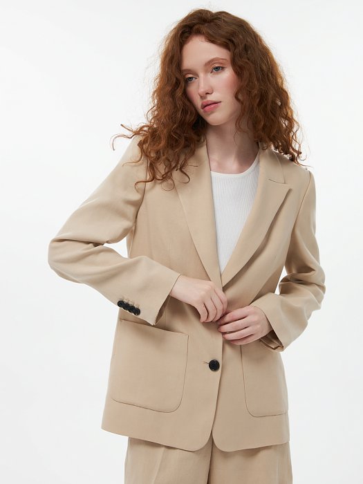 Однобортный жакет со льном (Р158): фото №2