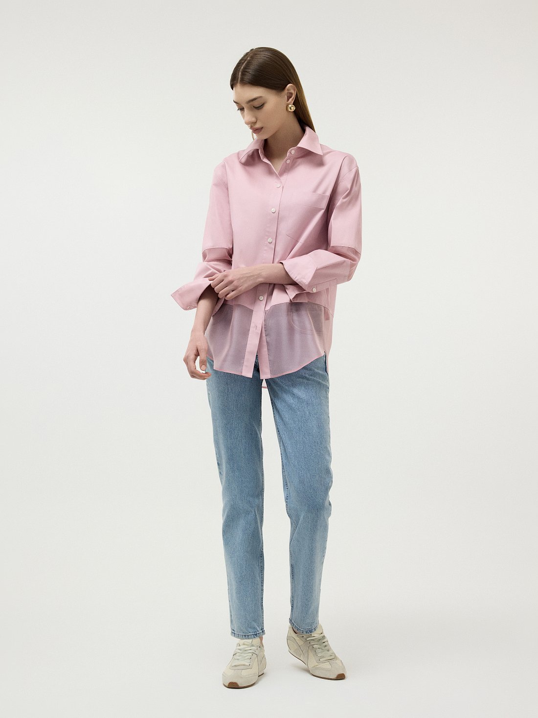 Хлопковая рубашка с органзой: фото №1