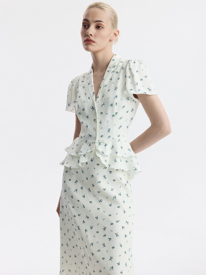 Атласная блуза в цветочек (Р158)