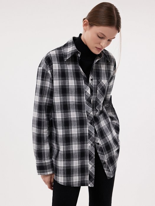 Клетчатая рубашка из хлопка и льна: фото №3