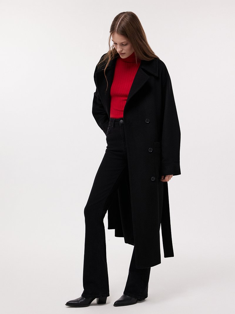 Полушерстяное двубортное пальто