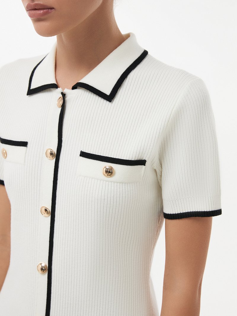 Платье-поло из трикотажа в рубчик