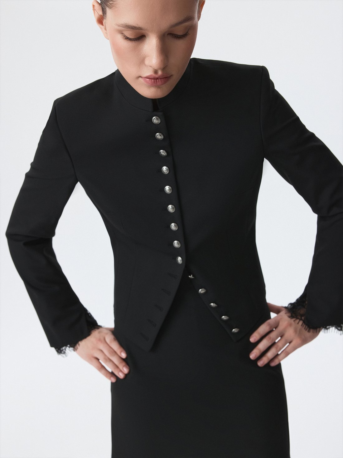 Приталенный жакет со стойкой (Р158): фото №1