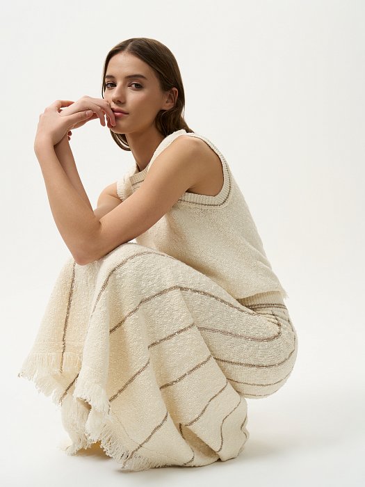 Вязаная юбка из хлопка с бахромой: фото №5