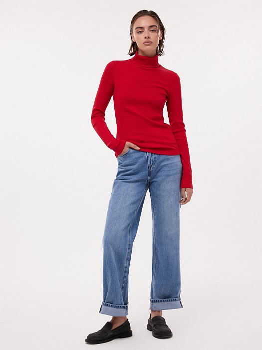 Облегающая водолазка из хлопка в рубчик: фото №2