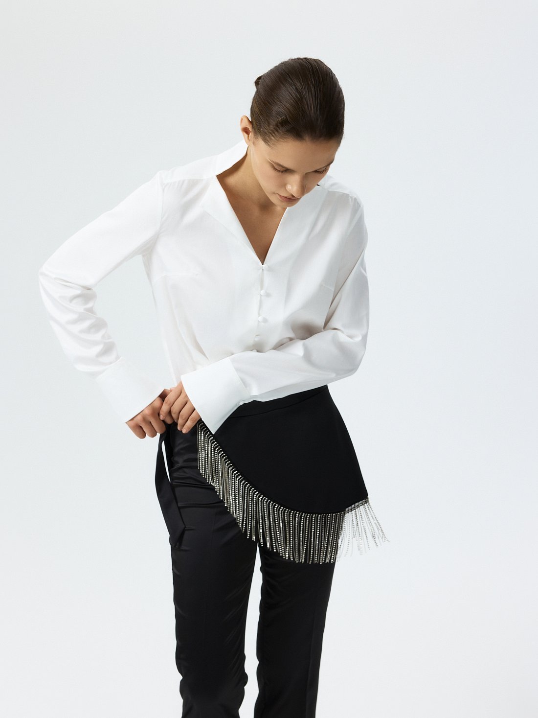 Атласные брюки со съемной баской: фото №1