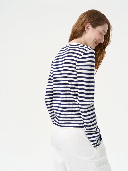 Полосатый лонгслив со льном: фото №4