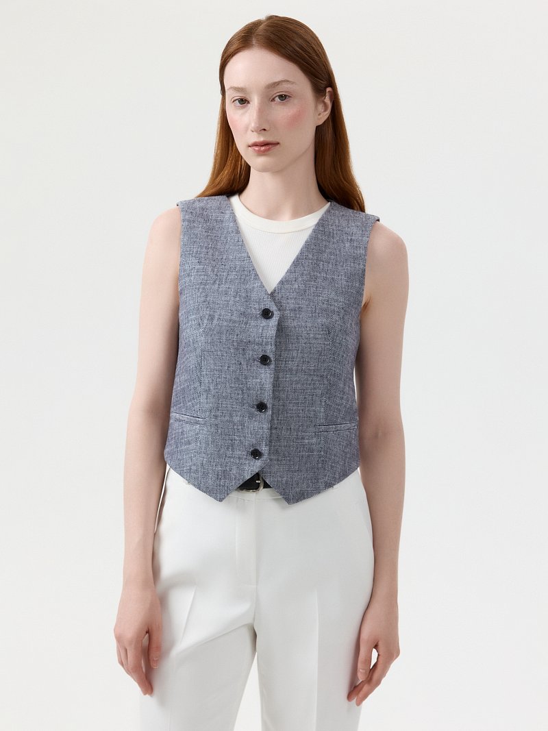 Прямой жилет со льном