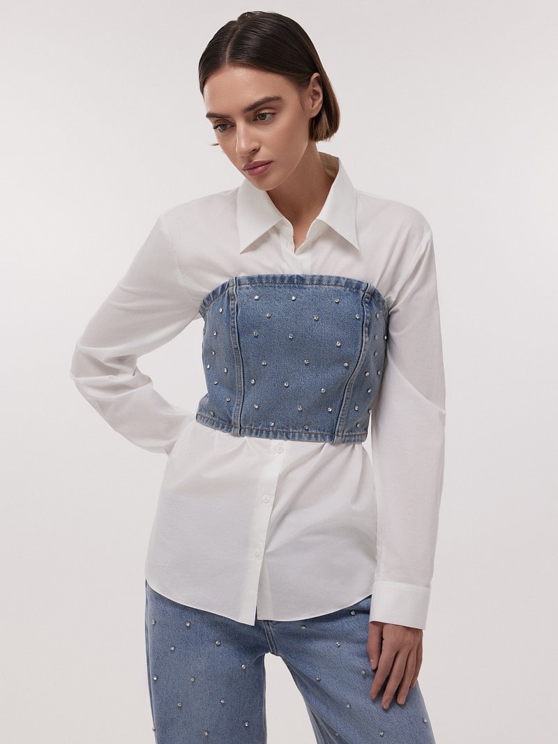 Джинсовый кроп-топ со стразами