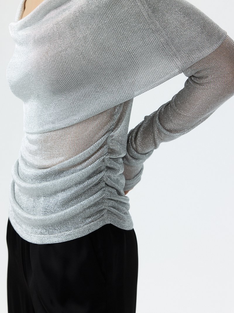 Сетчатый джемпер с открытыми плечами