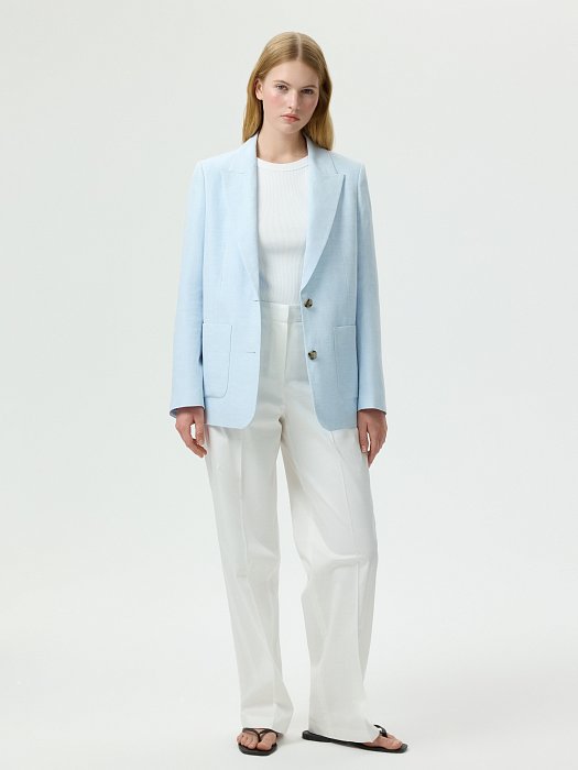 Однобортный жакет со льном (Р158): фото №2