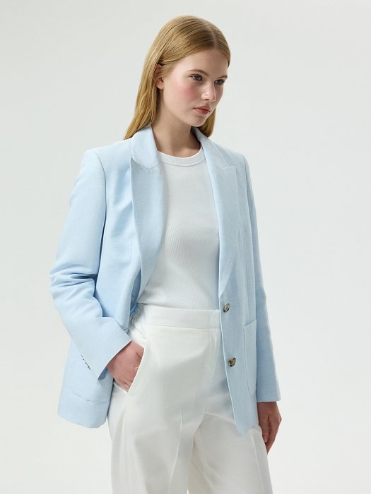 Однобортный жакет со льном (Р158): фото №3