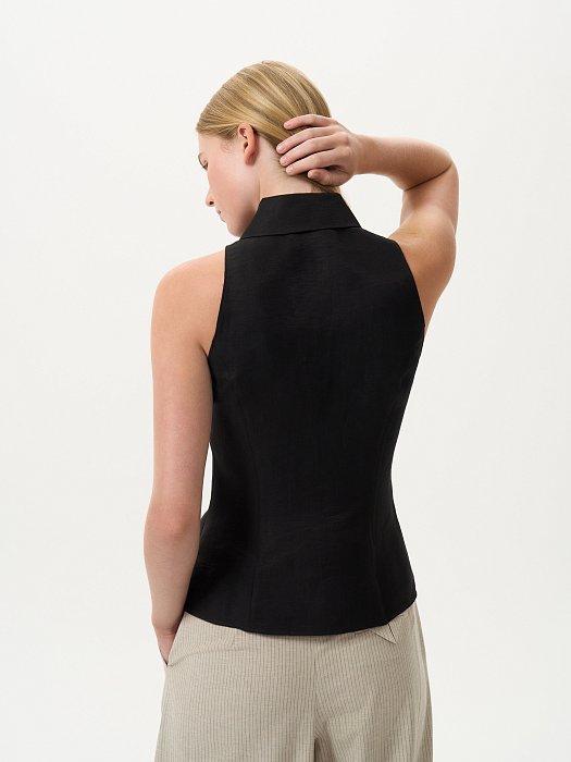 Льняная блуза без рукавов: фото №3