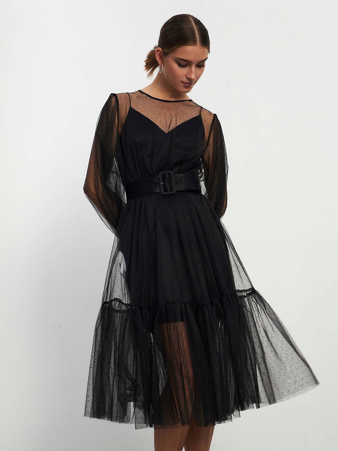 Платье-миди из полупрозрачной ткани: фото №1