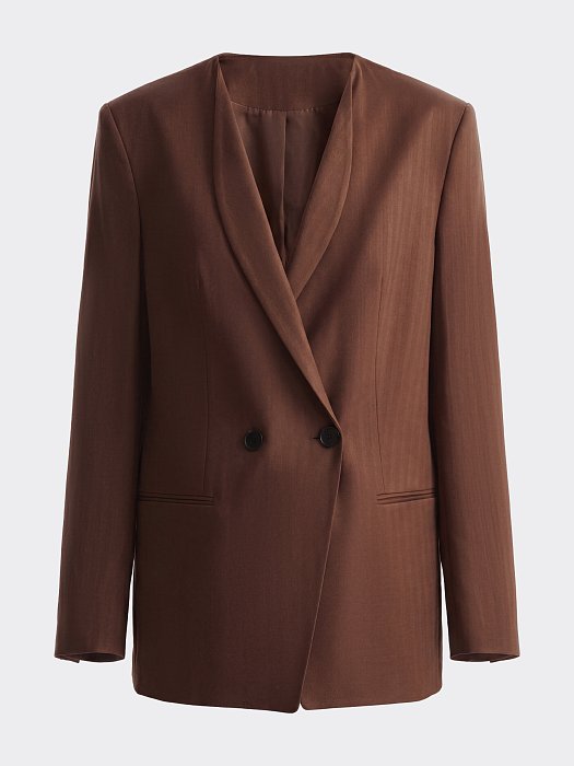 Двубортный жакет из тенселя и льна: фото №7