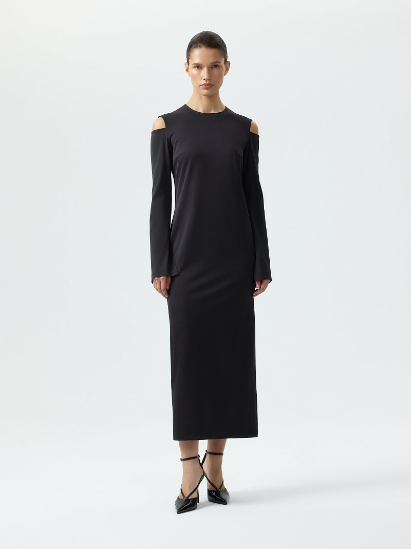 Трикотажное платье с открытыми плечами (Р158)