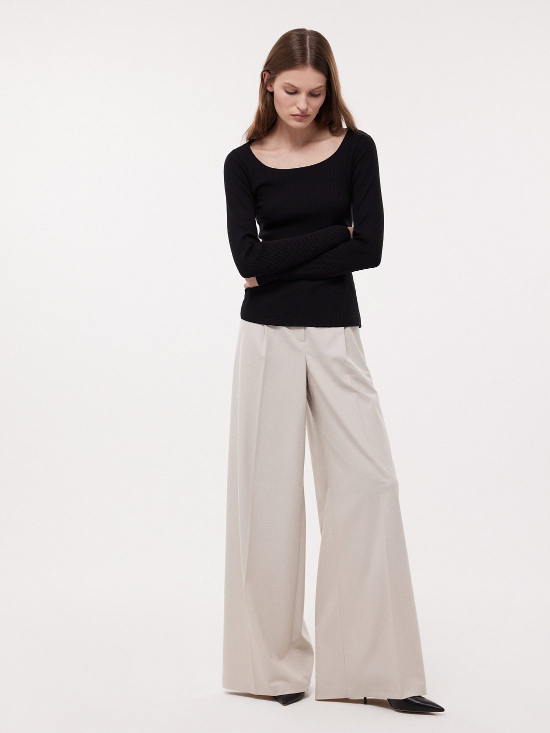 Лонгслив из эластичного хлопка в рубчик: фото №1