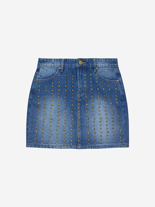 Джинсовая мини-юбка с клепками: фото №5