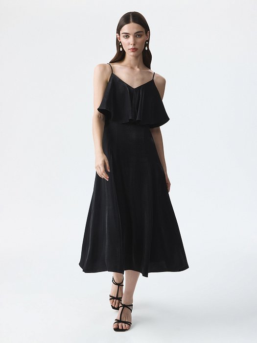 Атласное платье с воланами (Р158): фото №6