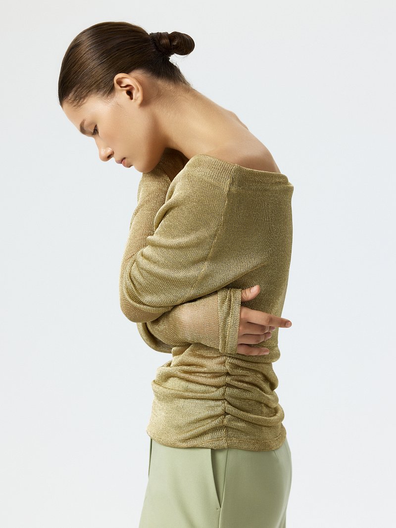 Сетчатый джемпер с открытыми плечами