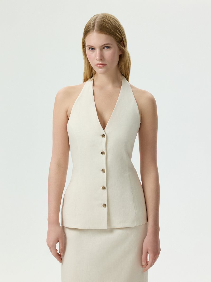 Топ-халтер из 100% льна