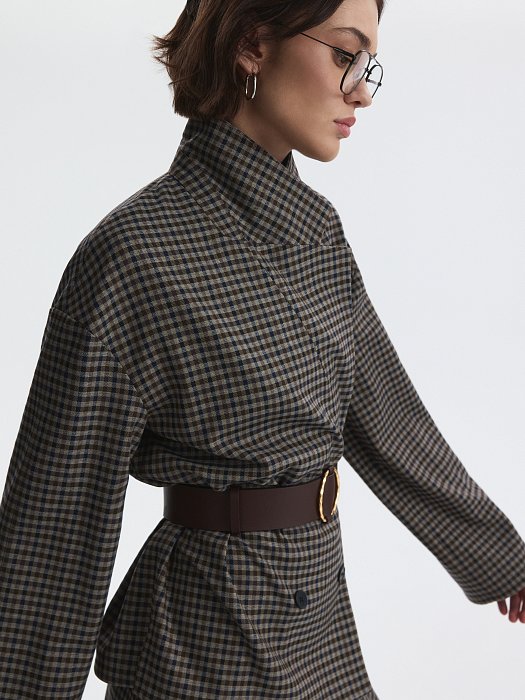 Жакет в клетку с поясом: фото №2