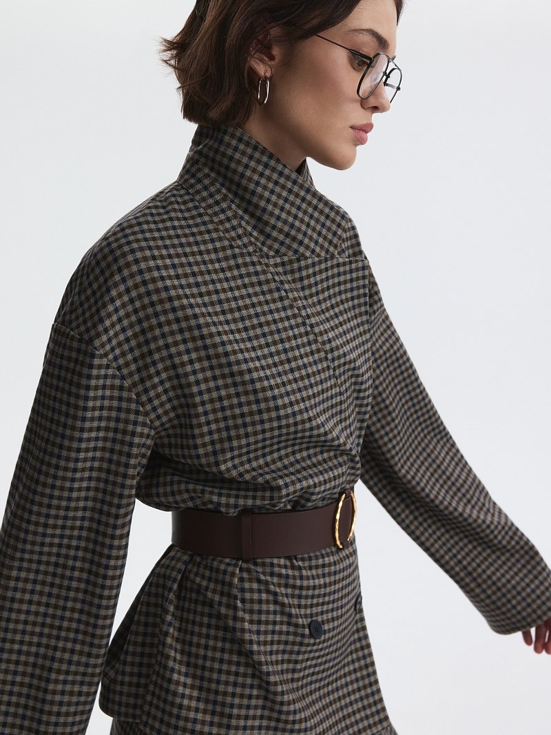 Жакет в клетку с поясом