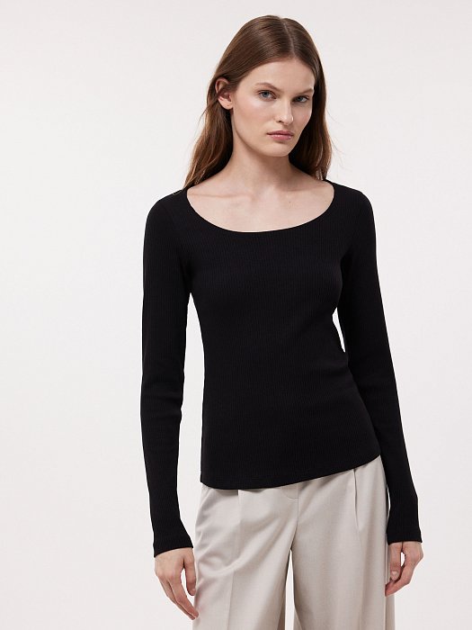 Лонгслив из эластичного хлопка в рубчик: фото №4