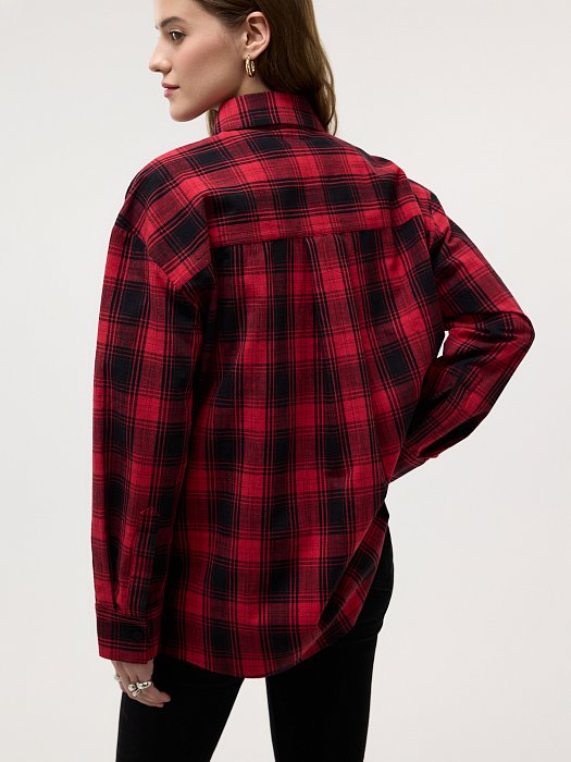 Клетчатая рубашка из хлопка и льна: фото №4