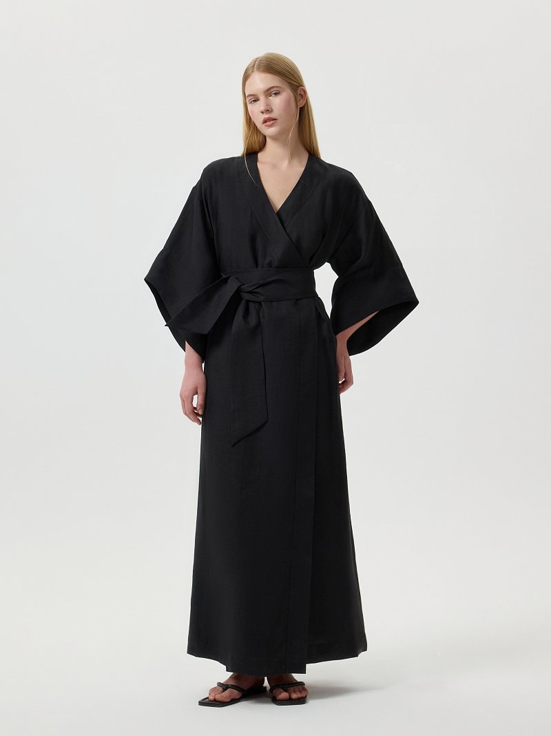 Платье-кимоно из конопляной ткани