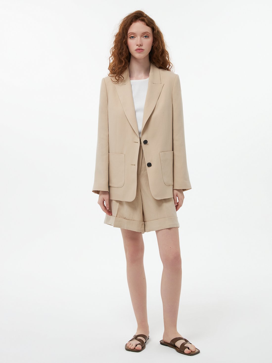 Однобортный жакет со льном (Р158): фото №1