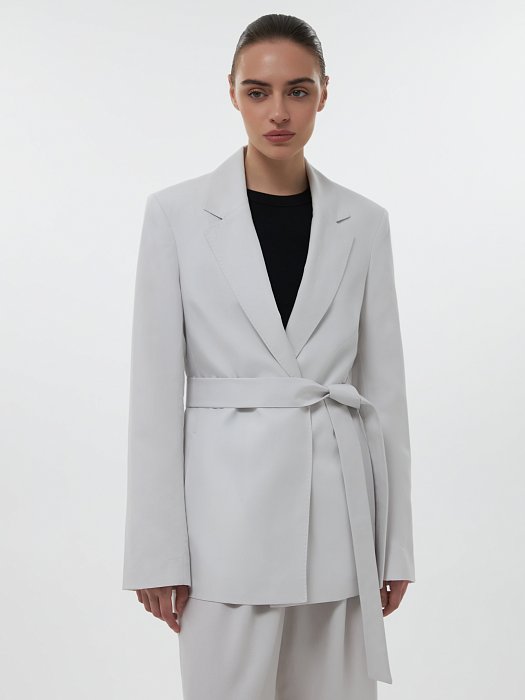 Жакет из смесового льна с поясом: фото №2