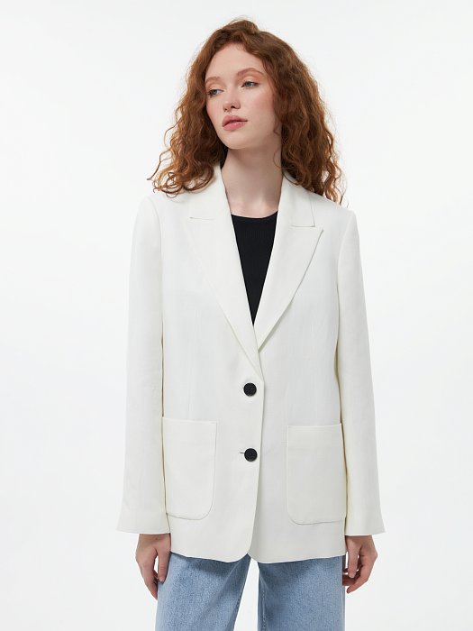 Однобортный жакет со льном (Р158): фото №2