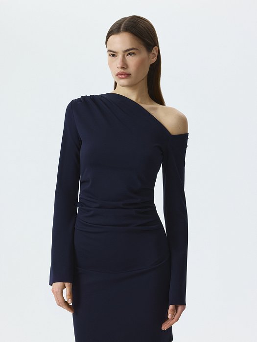 Трикотажное платье-мини с драпировками: фото №2