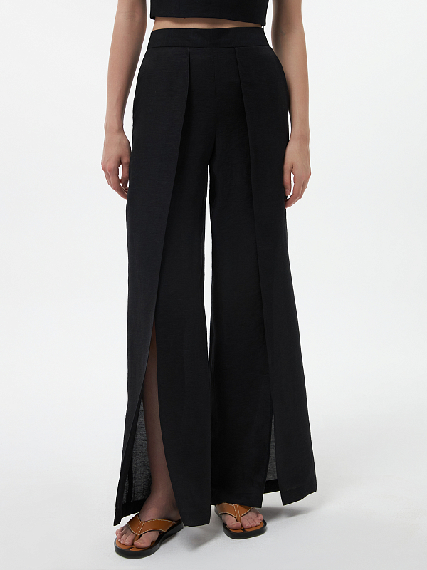 Брюки из конопляной ткани с разрезами