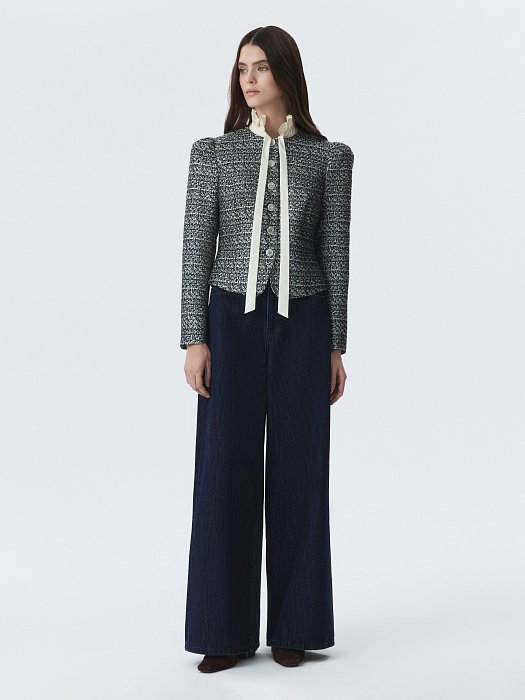 Жакет из твида со съемным воротником: фото №7