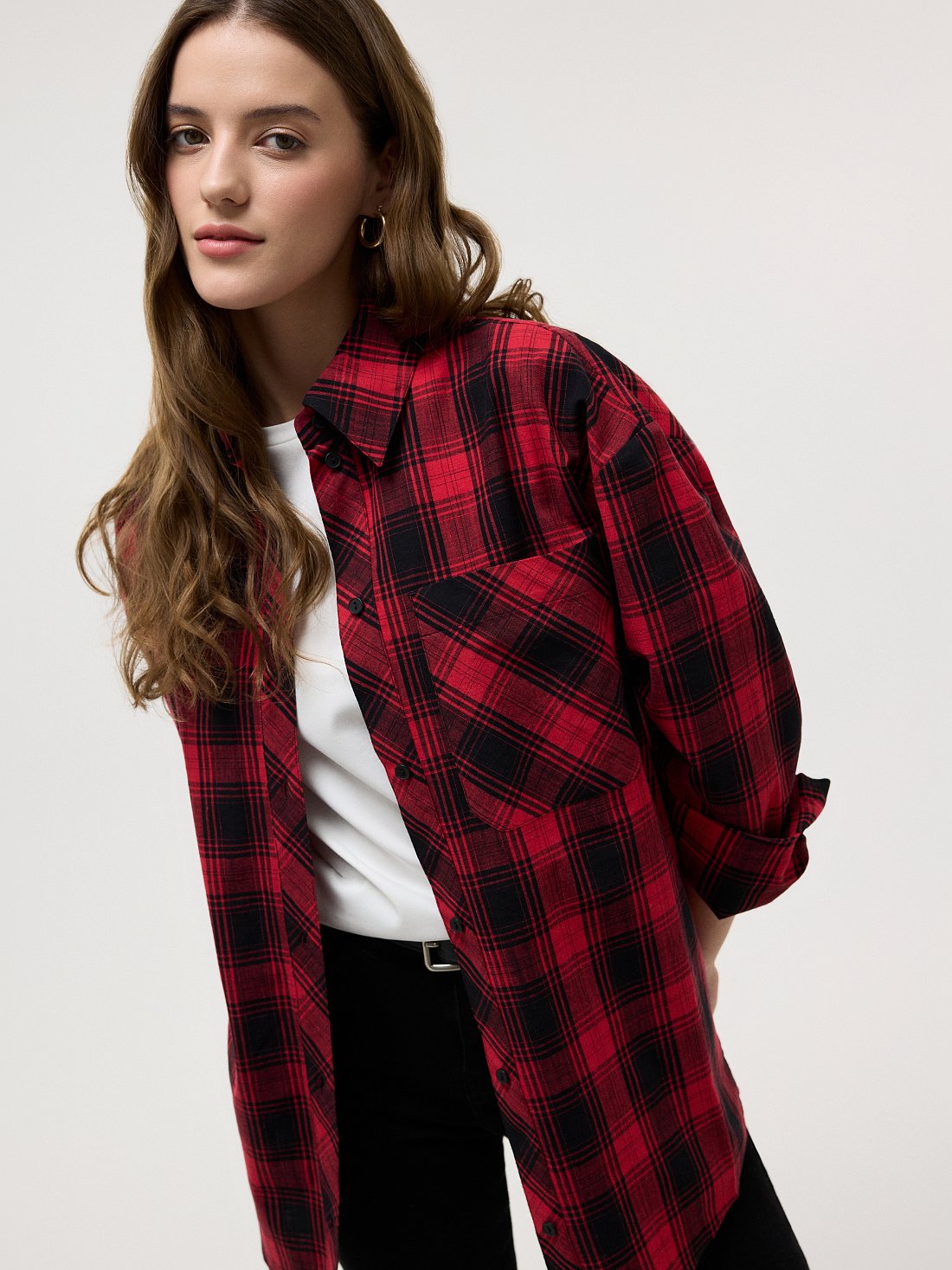 Клетчатая рубашка из хлопка и льна: фото №1