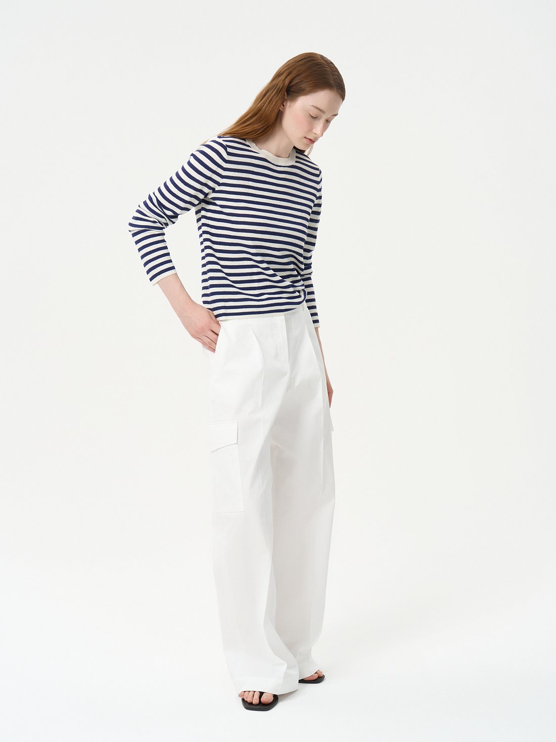 Полосатый лонгслив со льном: фото №1