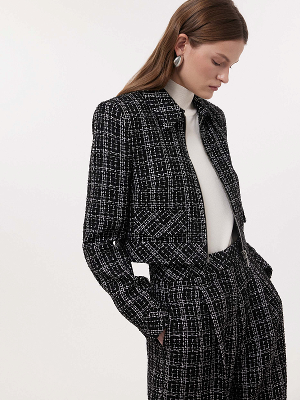 Укороченный твидовый жакет на молнии
