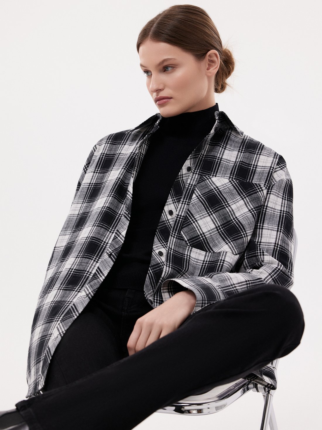 Клетчатая рубашка из хлопка и льна: фото №1