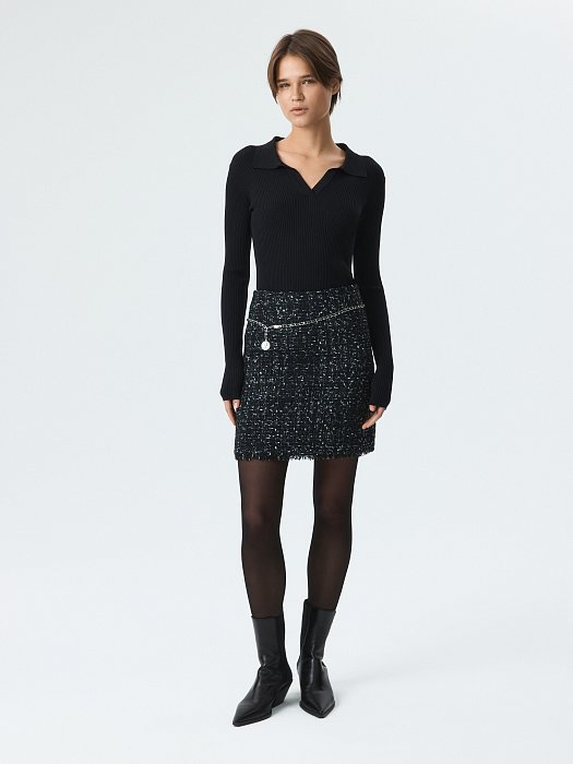 Твидовая мини-юбка с бахромой: фото №6