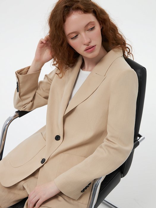 Однобортный жакет со льном (Р158): фото №3