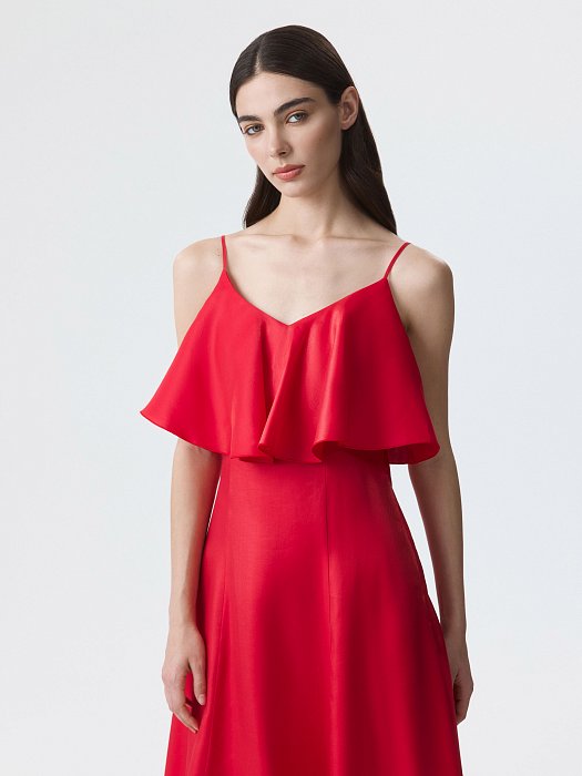 Атласное платье с воланами (Р158): фото №3