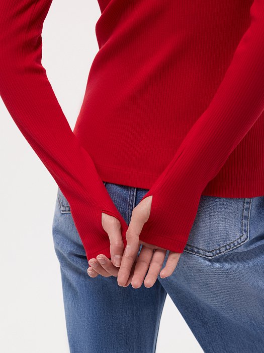 Облегающая водолазка из хлопка в рубчик: фото №5