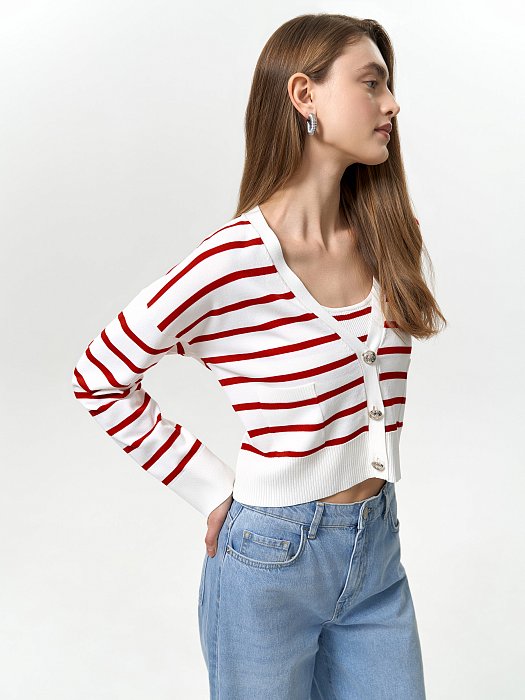 Укороченный кардиган в полоску: фото №2