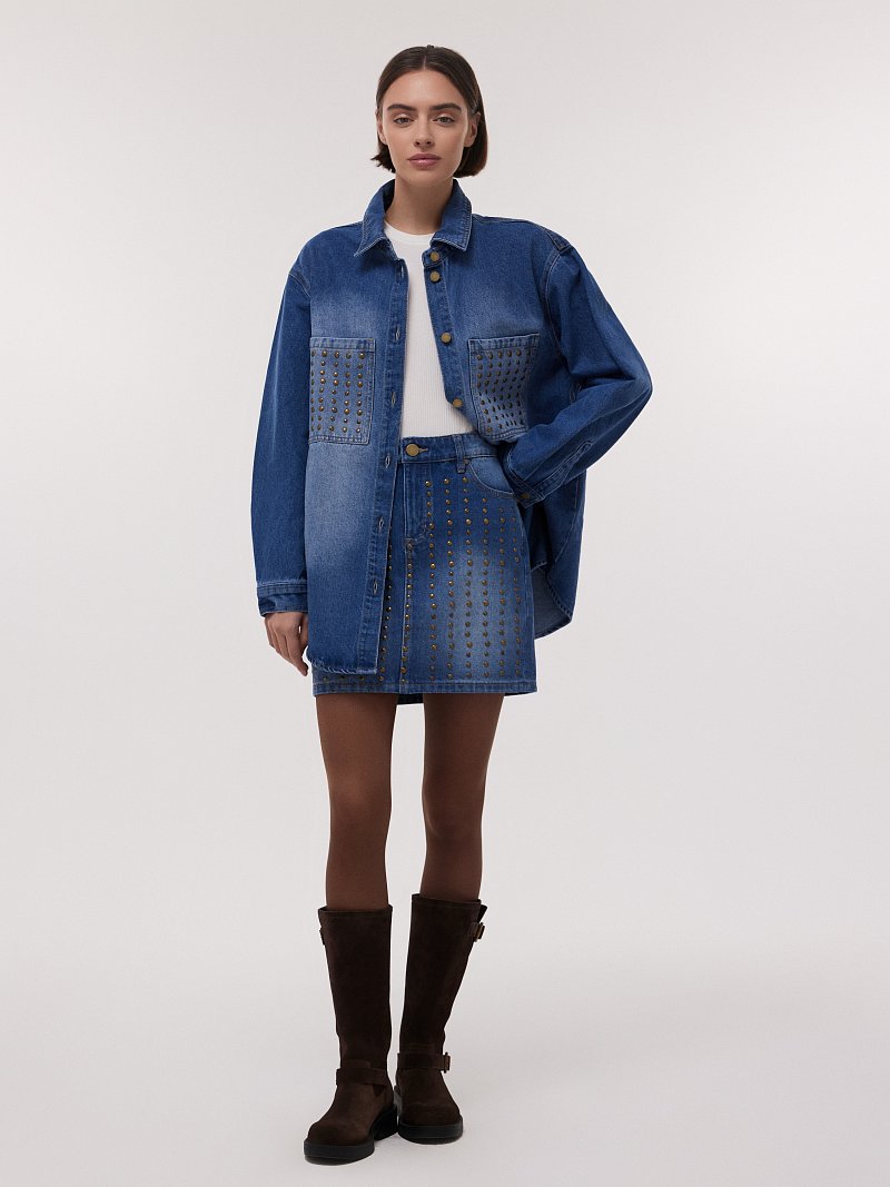 Джинсовая мини-юбка с клепками