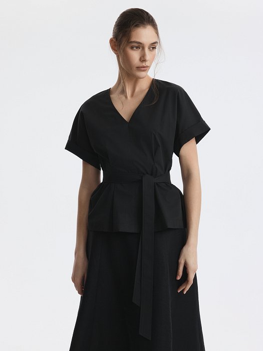 Блуза из хлопка с поясом: фото №3