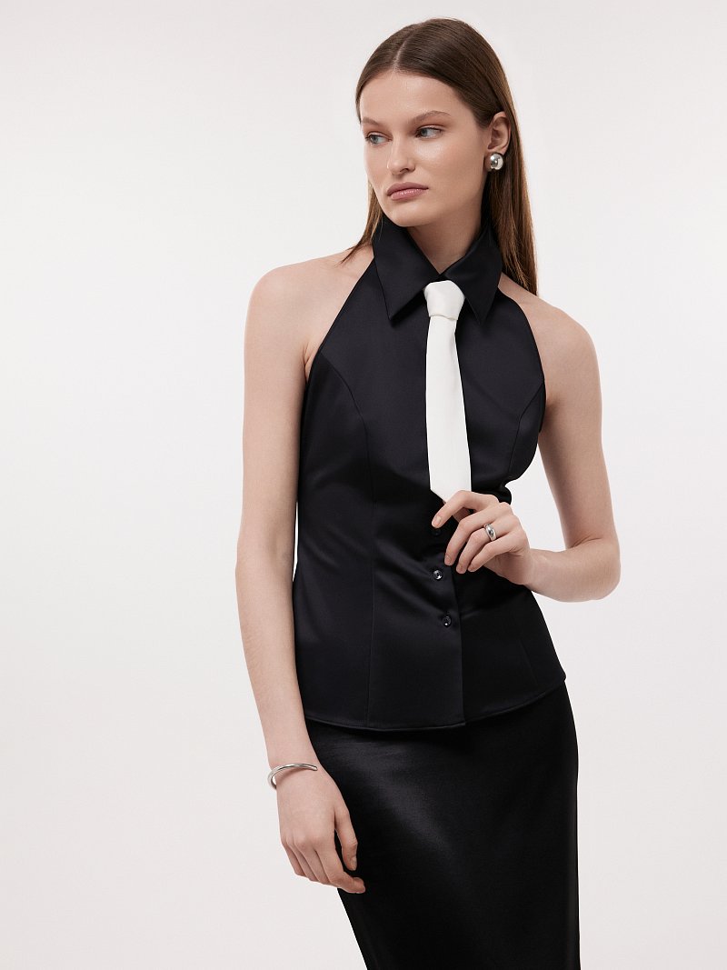 Атласный топ с галстуком