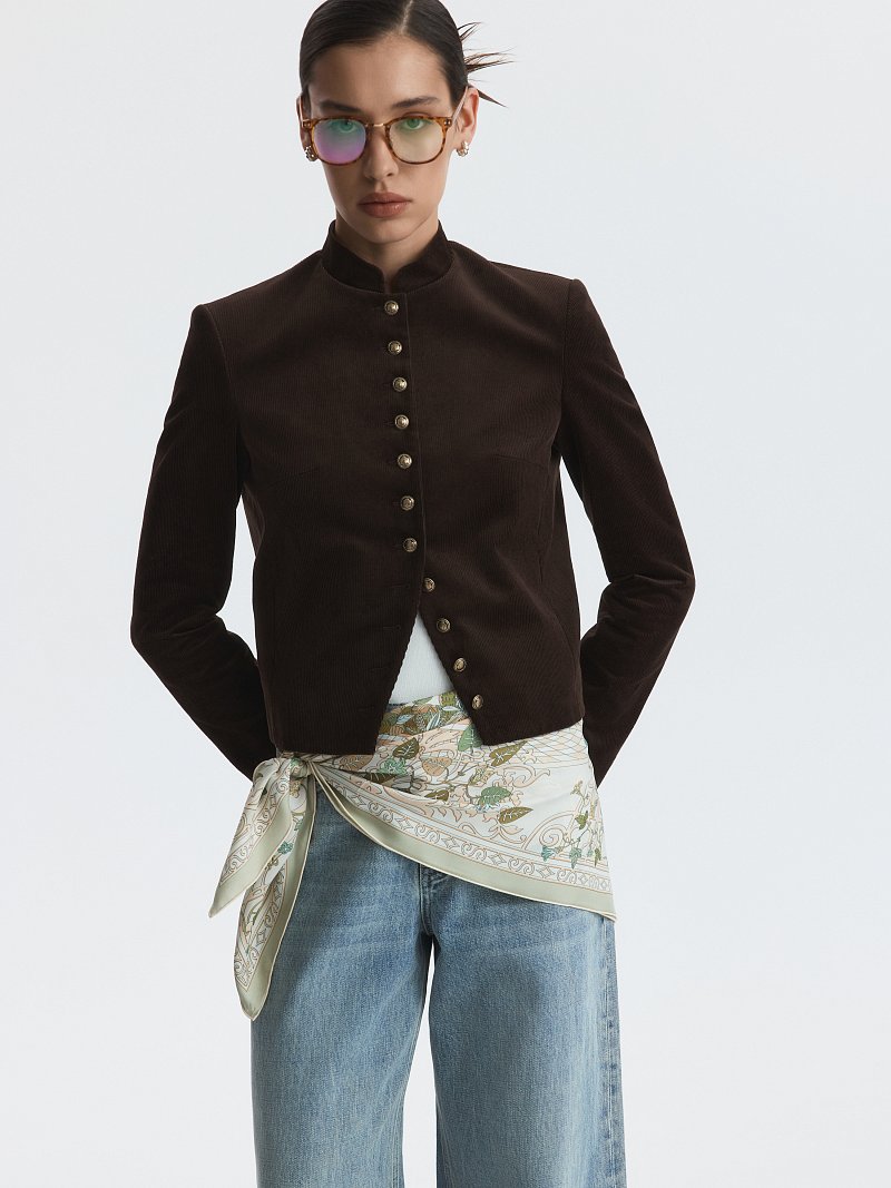 Вельветовый жакет со стойкой